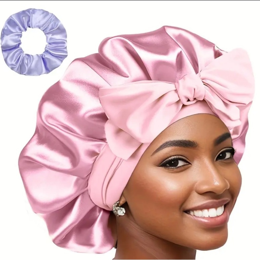 Pink bonnet with scrunchie